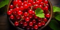 Redcurrant banner. Bowl full of redcurrant. Close-up food photography background