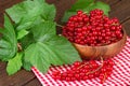 Redcurrant berry in wooden bowl