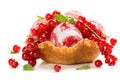 Redcurrant ice cream in a basket of wafer. Royalty Free Stock Photo