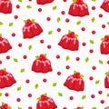 Redcurrant jelly pudding seamless pattern. Flat vector clipart, illustration Royalty Free Stock Photo