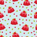 Redcurrant jelly pudding seamless pattern. Flat vector clipart, illustration Royalty Free Stock Photo