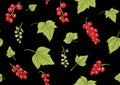 Redcurrant red ribes. Ripe berries. Seamless pattern, background