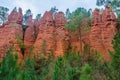Reddish rock formations in Roussillon, Provence, France