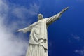 REDEEMER CHRIST, RIO DE JANEIRO, BRAZIL - APRIL 06, 2011: Bottom view of the Christ RedeemerÃÂ´s Statue. The deep blue sky behind. Royalty Free Stock Photo