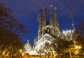 The redemptive Church of the Holy Family Sagrada Familia at night. Barcelona, Catalonia Royalty Free Stock Photo