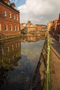 Redeveloped warehouses along the River Aire in Leeds Royalty Free Stock Photo