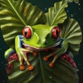 A Redeyed Tree Frog Head Wrapped In Green Leaves On A Background Of Leaves. Generative AI Royalty Free Stock Photo