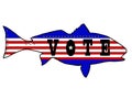 Redfish Silhouette With American Flag Design and Black Vote Letters