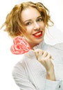 Redhair woman with big heart caramel Royalty Free Stock Photo