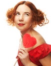 Redhair woman with big heart caramel Royalty Free Stock Photo