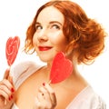 Redhair woman with big heart caramel Royalty Free Stock Photo