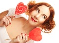 Redhair woman with big heart caramel Royalty Free Stock Photo