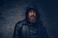 Redhead bearded male in leather jacket. Royalty Free Stock Photo