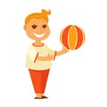 Redhead boy plays with colorful ball isolated illustration