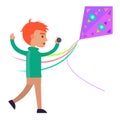 Redhead Boy Plays with Colorful Kite Illustration Royalty Free Stock Photo