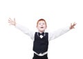 Redhead boy in vest, happy and surprised portrait isolated Royalty Free Stock Photo