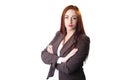 Redhead Business woman portrait with disgust face expression Royalty Free Stock Photo