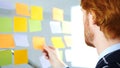 Redhead Businessman Working On Sticky Notes Attached on Glass in Office Royalty Free Stock Photo