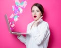 Redhead businesswoman with laptop Royalty Free Stock Photo