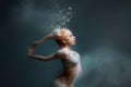 Redhead fitness girl female adult woman dancer in dust Royalty Free Stock Photo