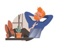 Redhead Freckled Man Office Worker with His Legs on Desk Dreaming at Workspace Circle Vector Composition