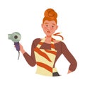 Redhead Freckled Woman Hairdresser in Apron and with Hair Dryer Vector Illustration