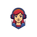 Redhead gamer teen girl portrait video gaming virtual entertainment outline icon vector flat