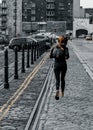 Redhead/Ginger Woman Running on Cobbled Street at Plymouth Barbican