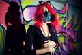 Redhead girl in gasmask