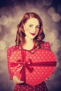 Redhead girl with gift for Valentines Day Royalty Free Stock Photo