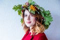 Redhead girl with oak leaves wreath at Germany Unity day Royalty Free Stock Photo