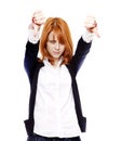 Redhead girl show hand bad symbol. Royalty Free Stock Photo