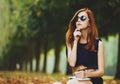 Redhead girl in Versailles park Royalty Free Stock Photo