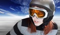 Redhead girl snowboarding Royalty Free Stock Photo