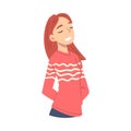 Redhead Girl Thinking up an Idea with Happy Facial Expression, Person Relaxing and Dreaming about Something Cartoon