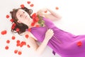 Redhead laying with rose Royalty Free Stock Photo