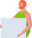 Redhead man showing blank placard with copy space for advertising, demonstrating presentation, protesting for human Royalty Free Stock Photo