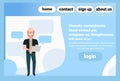 Redhead man using laptop chat bubble standing pose bald head faceless silhouette male cartoon character copy space