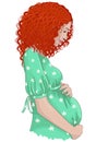 Redhead pregnant woman profile hand drawing