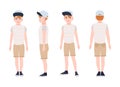 Redhead teenage boy, teen or teenager wearing cap, t-shirt, shorts and sneakers. Flat cartoon character isolated on