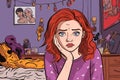 A redhead teenager sitting in her room extremely bored