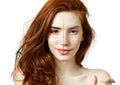 Redhead woman before and after acne treatment and makeup. Royalty Free Stock Photo