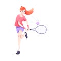 Redhead Woman Character Playing Tennis Engaged in Sport Physical Activity Vector Illustration