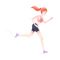 Redhead Woman Character Running Engaged in Sport Physical Activity Vector Illustration
