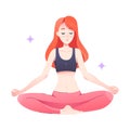 Redhead Woman Character Sitting in Lotus Yoga Pose Engaged in Sport Physical Activity Vector Illustration