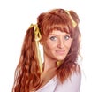 Redhead woman with ponytails