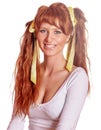Redhead woman with ponytails