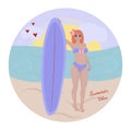 Redhead woman with a sailboard