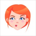 Redhead Woman Skeptic Face Flat Vector Icon