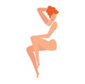 Redhead woman in a white swimsuit posing elegantly. Minimalist beauty and feminine grace concept vector illustration